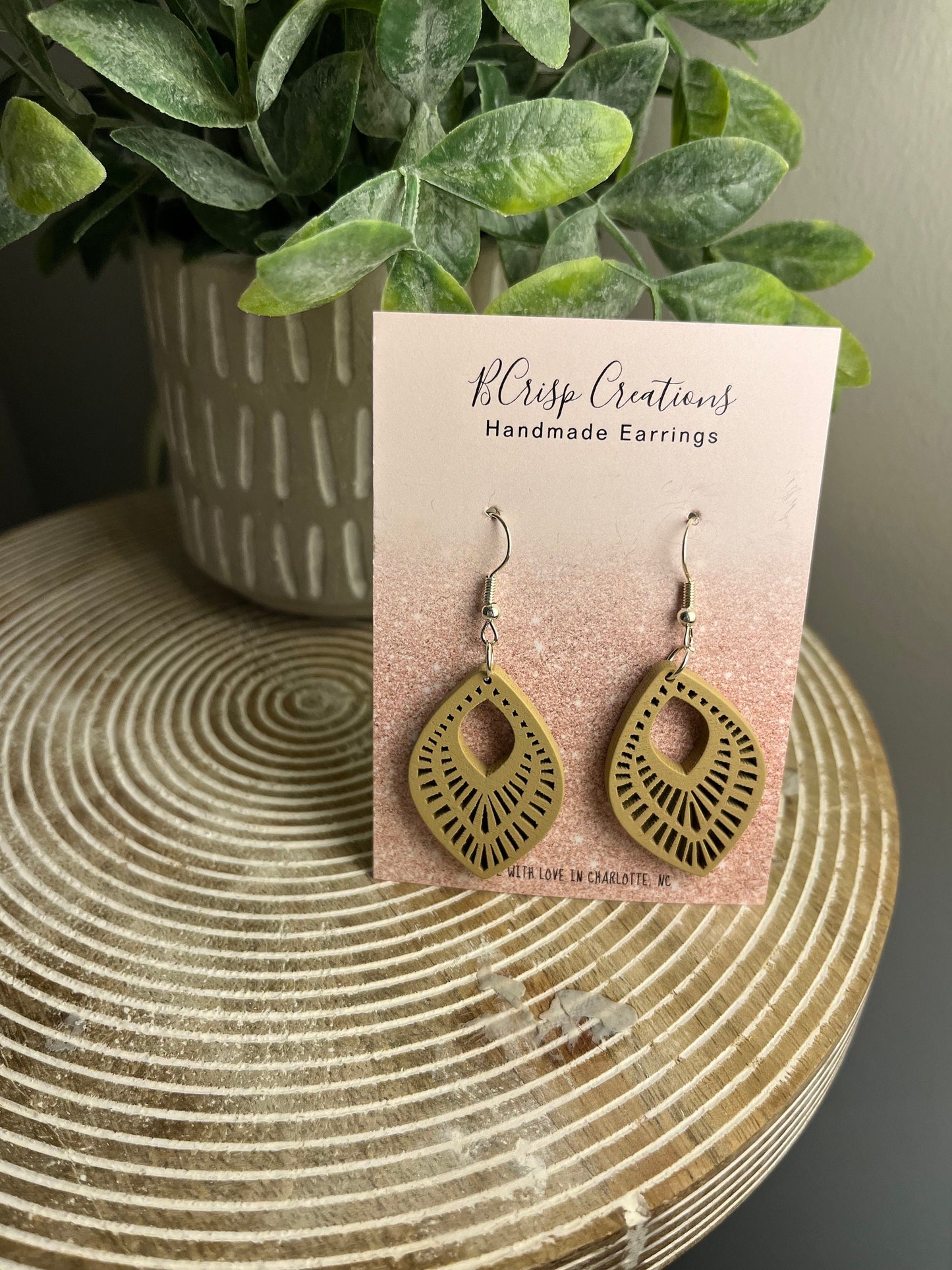 Beige Wood Boho Earrings